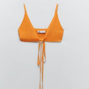 NWT Zara Orange Knit Wrap Top w/ Crossover Tie, L
